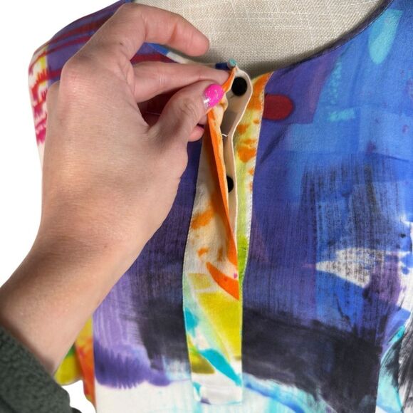 Lafayette 148 New York Multi Color Silk 3/4 Sleeve Flowy Tunic Blouse - Picture 7 of 9